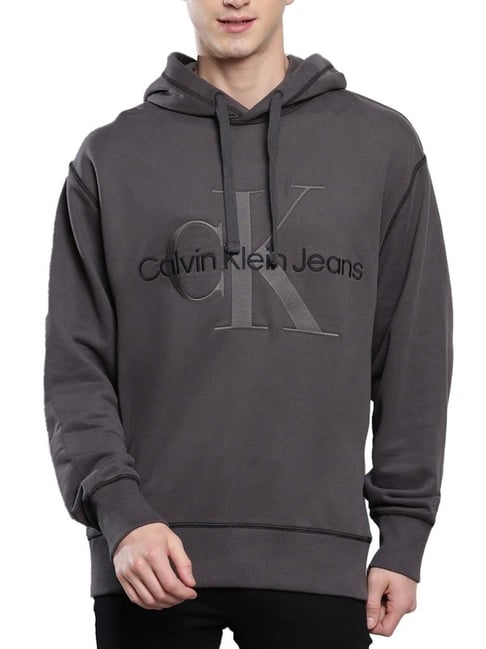 Calvin Klein Washed Black Cotton Regular Fit Logo Printed Hooded Sweatshirt-picture-13