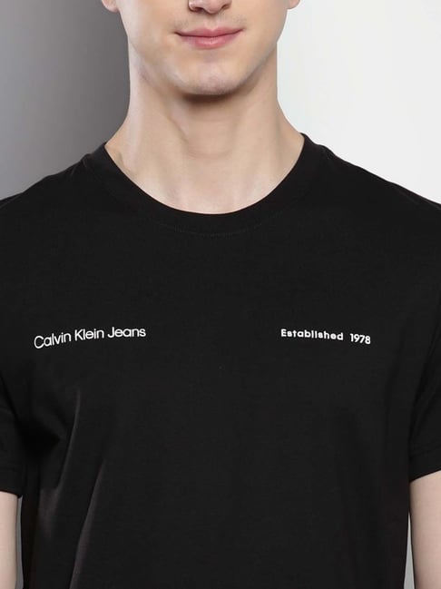 Calvin Klein Black Cotton Regular Fit Logo Printed T-Shirt