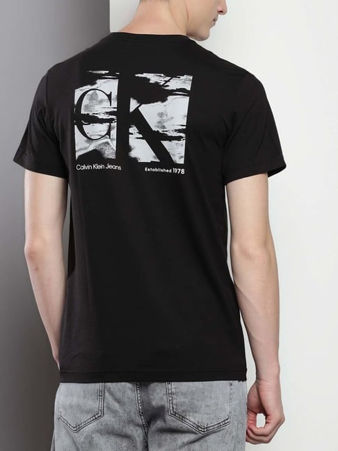Buy Calvin Klein Black Cotton Regular Fit Logo Printed T-Shirt for