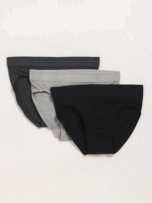 Buy WES Lounge by Westside Solid Grey Briefs - Pack of 3 for