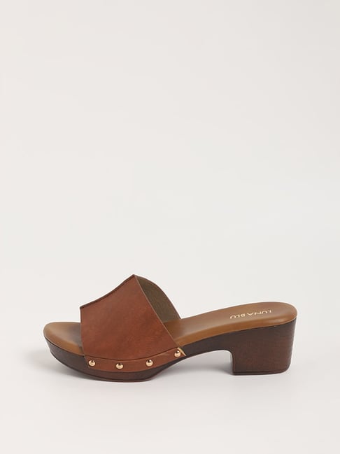LUNA BLU by Westside Brown Strappy Block Heel Sandals