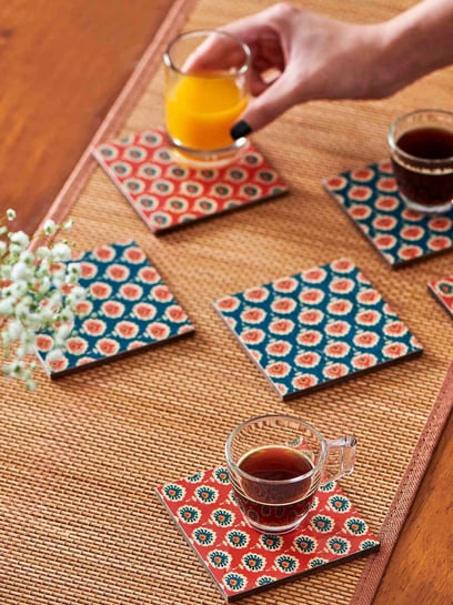 Buy Chumbak Tribal Blossom Printed Multicolor Ceramic Coaster (6