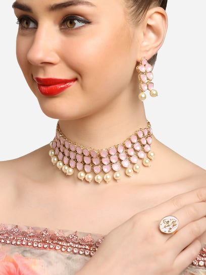 Buy Zaveri Pearls Pink Pearl Drops Necklace Set-ZPFK16906 Online