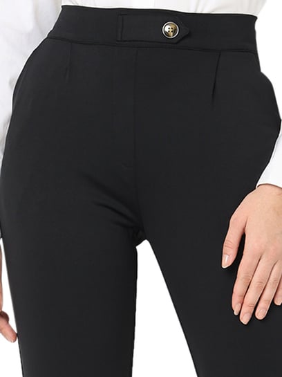 Smarty Pants Black Cotton Lycra Slim Fit High Rise Trousers