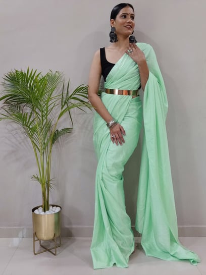 Satrani Green Silk Plain Saree With Unstitched Blouse