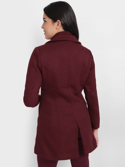 Buy Allen Solly Women Wine Solid Casual Coat online