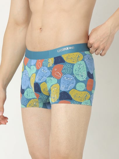 Buy UnderJeans by Spykar Blue Printed Trunks for Men's Online