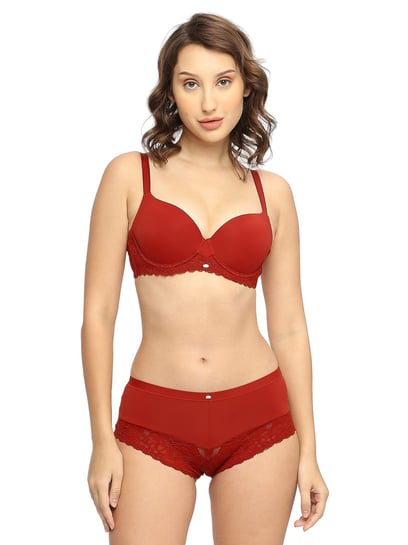 Soie Red Under-Wired Padded Bra & Panty Set