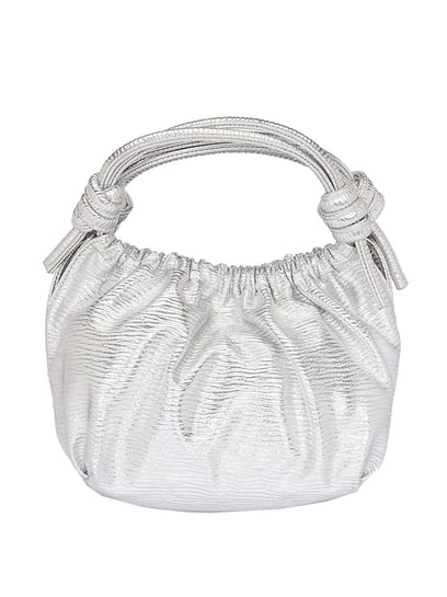 Buy Silver Embellished Shimmer Bead Bag by Waby Saby Online at Aza Fashions.