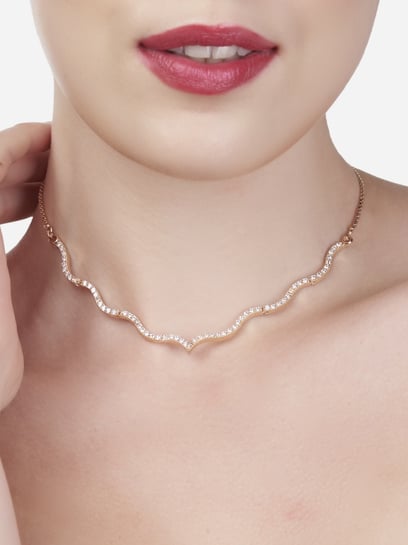 Buy Zaveri Pearls Rose Gold Cubic Zirconia Sleek Necklace