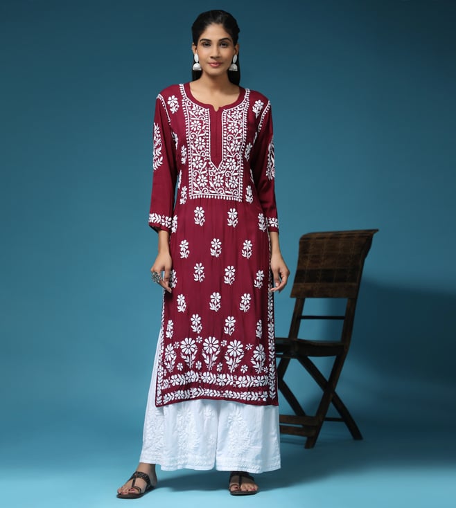 Buy Hok Chikankari Fancy Long Kurti by Designer HOUSE OF KARI for