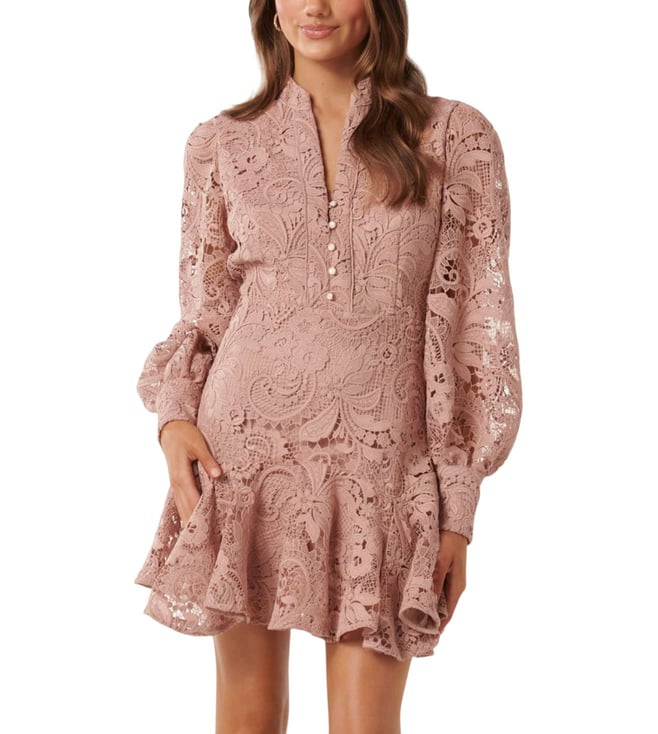 Forever new lace mini spliced dress hotsell with fluted sleeve in pink and white