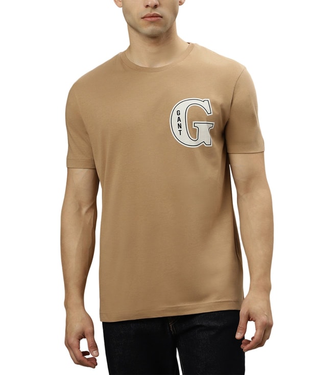 Buy Gant Beige Fashion Logo Fit Men CLiQ Tata @ Luxury T-Shirt Online for Regular