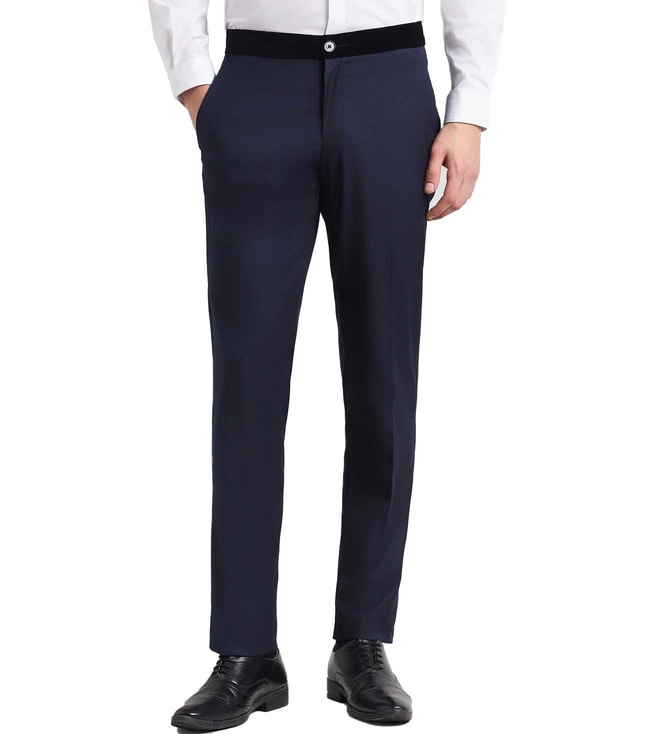 Ted Baker Lancet Slim Fit Wool Linen Trousers, Navy at John Lewis & Partners