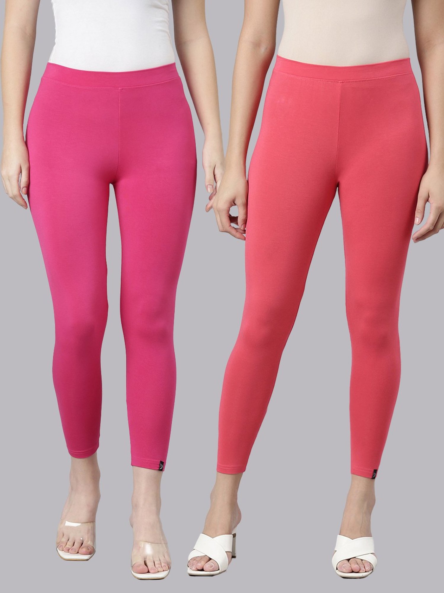 TWIN BIRDS Pink & Peach Plain Cropped Leggings - Pack Of 2