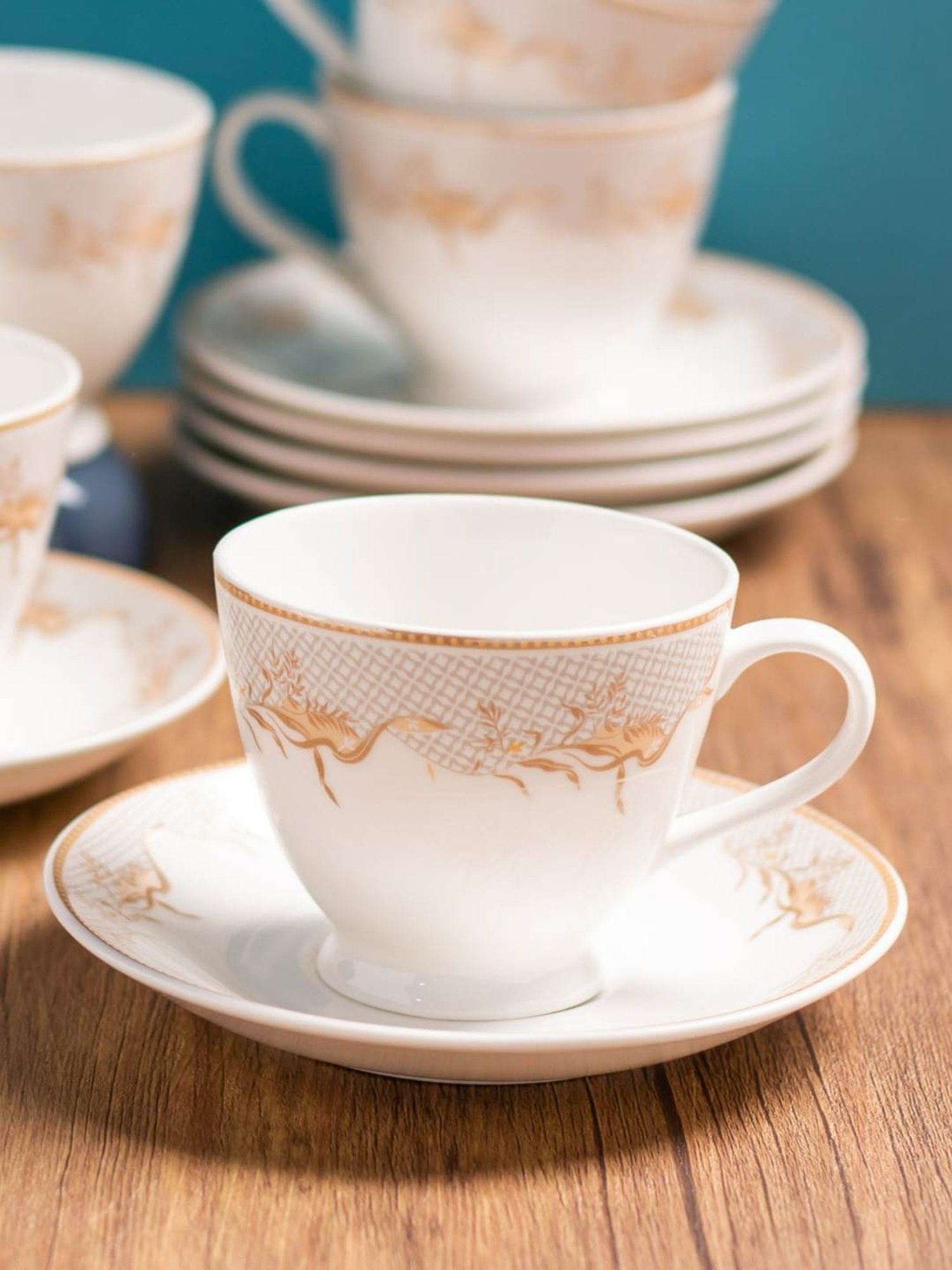 Clay Craft Fine Ceramic Tea/Coffee Cup Saucer Set of 12 ( 6  Cups + 6 Saucers) - 180 ml each: Tea Sets