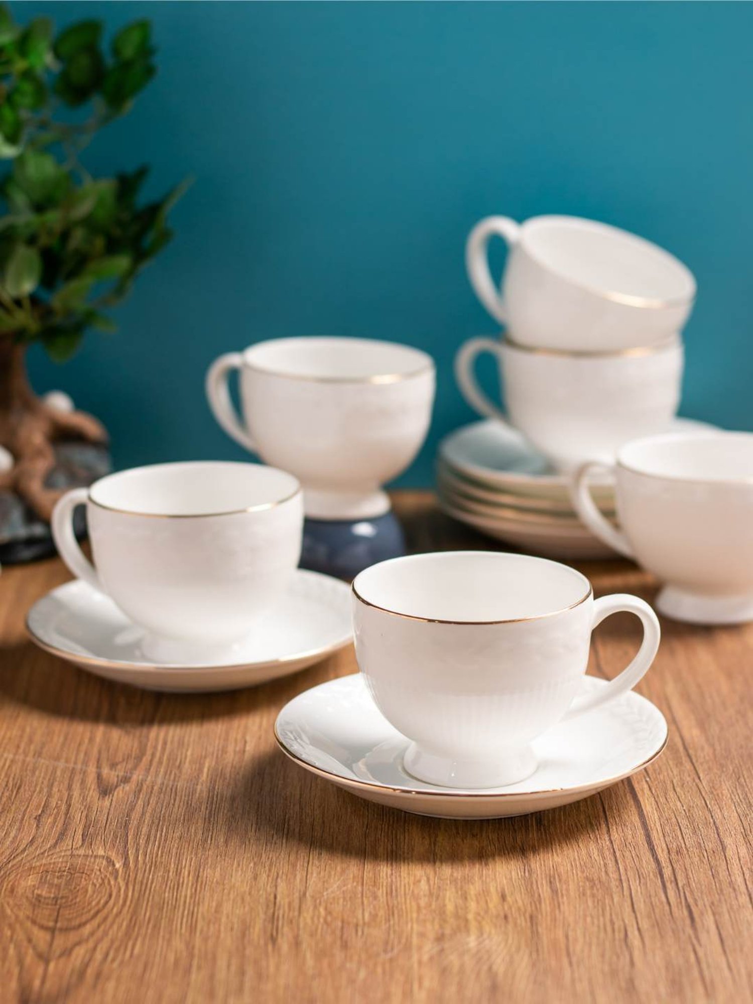 Clay Craft Fine Ceramic Tea/Coffee Cup Saucer Set of 12 ( 6  Cups + 6 Saucers) - 180 ml each: Tea Sets