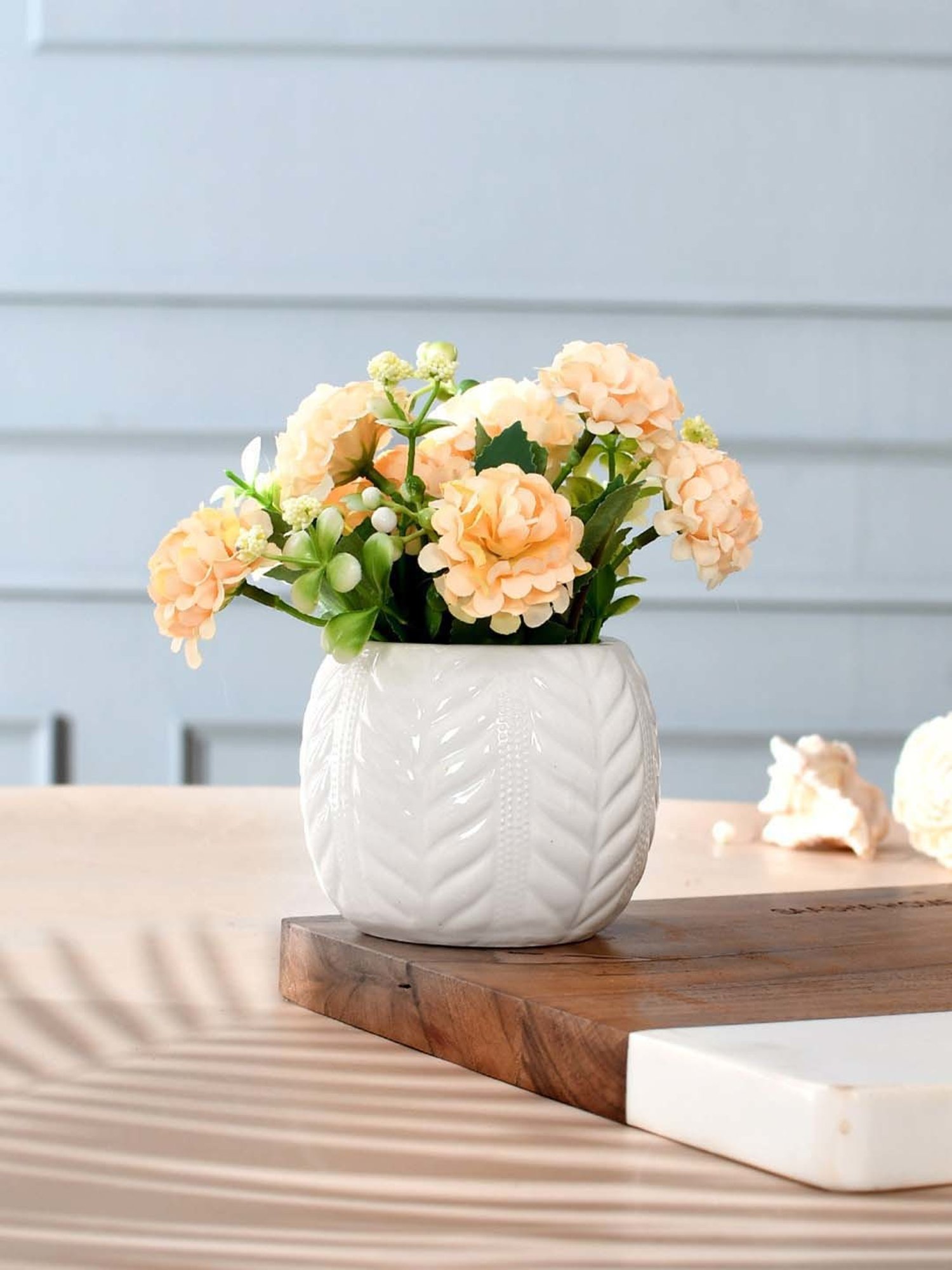 Buy Tayhaa White & Peach Artificial Flowers With A Textured