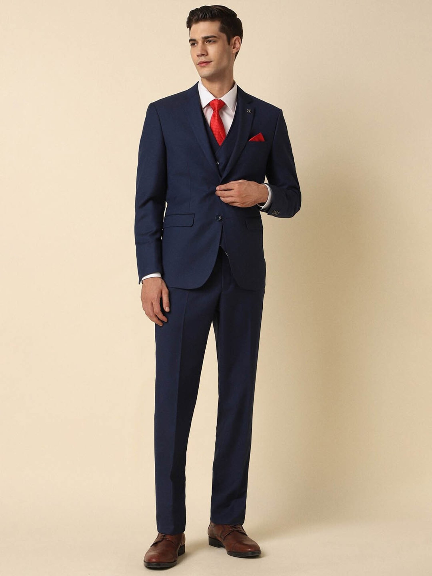 Buy Allen Solly Navy Blue Slim Fit Three Piece Suit for Mens
