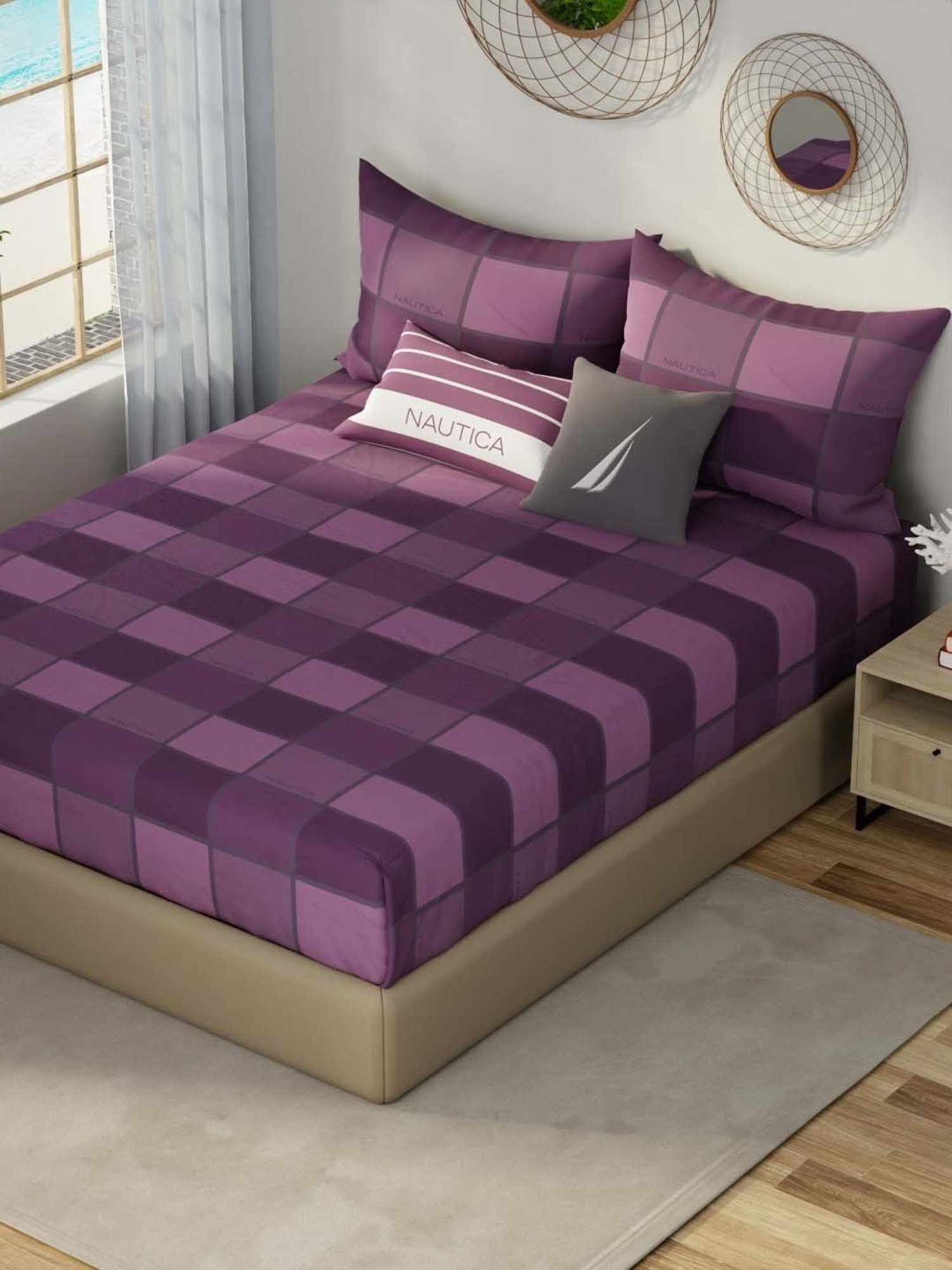Buy NAUTICA Super Soft 100% Cotton King Bedsheet With 2 Pillow
