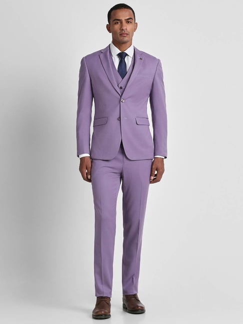 Peter England Elite Purple Slim Fit Three Piece Suit