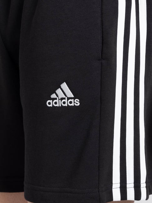 Adidas Black Cotton Regular Fit Striped Sports Shorts