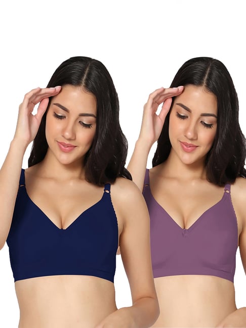 IN CARE Blue & Purple Full Coverage Non-Wired T-Shirt Bra - Pack of 2