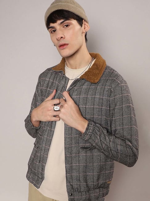 Campus Sutra Grey Regular Fit Check Jacket-picture-45