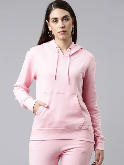 TWIN BIRDS Pink Cotton Hoodie