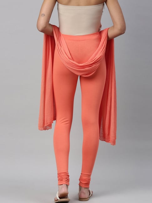 TWIN BIRDS Peach Cotton Leggings With Dupatta
