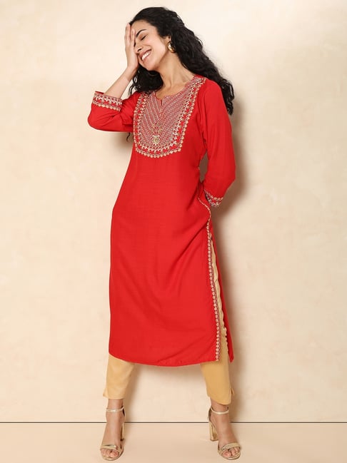 Buy online Red Notch Neck Kurta Palazzo Set from ethnic wear for Women by  Shree Collection for ₹1100 at 20% off | 2024 Limeroad.com