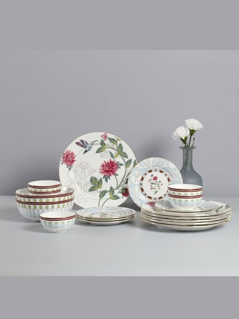 India Circus Abstract White Bone China Dinner Set 20 Pieces With Accented and 22 Carat Gold Each With Gift Premium Box-picture-39