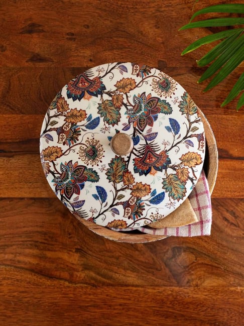 ExclusiveLane Mango Wood Floral Chronicles Hand-Enamelled Casserole Chapati Box With Lid (1.14 L)-picture-42