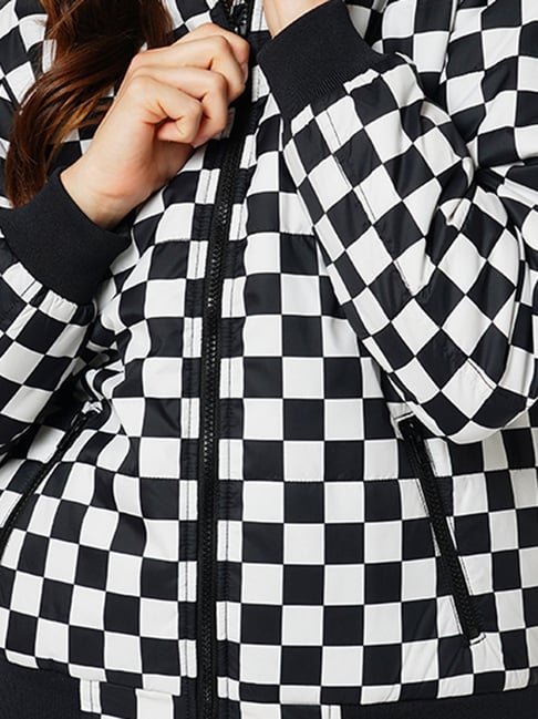 Amazon.com: Checkered Pattern Open Front Drop Shoulder Fuzzy Coat (Color :  Black and White, Size : Small) : Clothing, Shoes & Jewelry