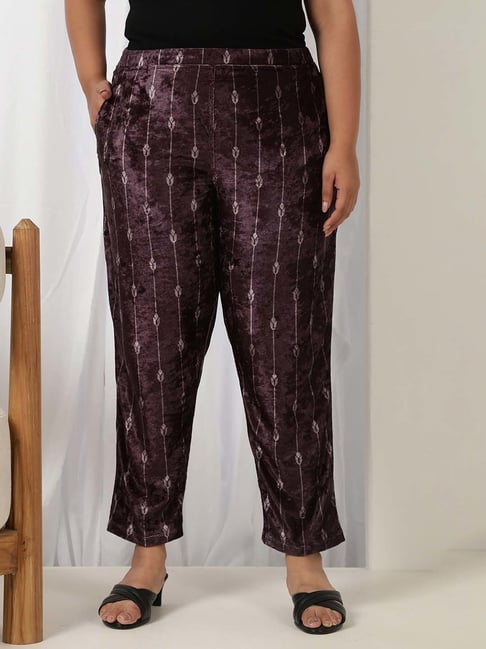 Buy Amydus Purple Printed High Rise Pants for Women's Online