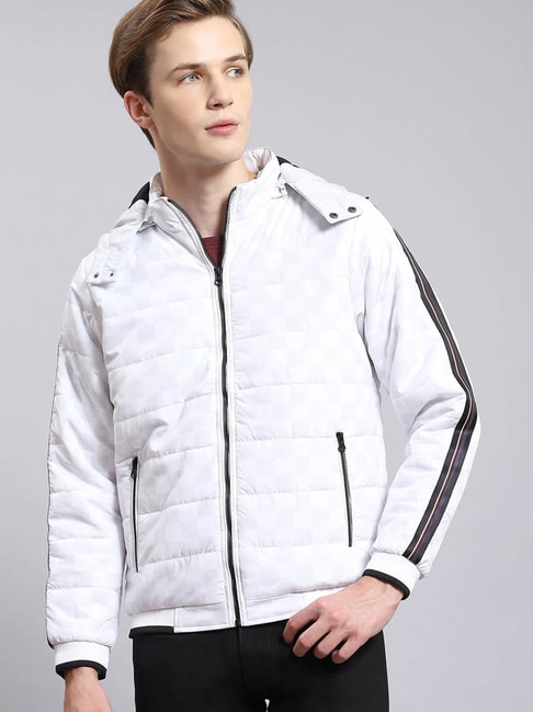 Monte Carlo White Regular Fit Printed Quilted Jacket