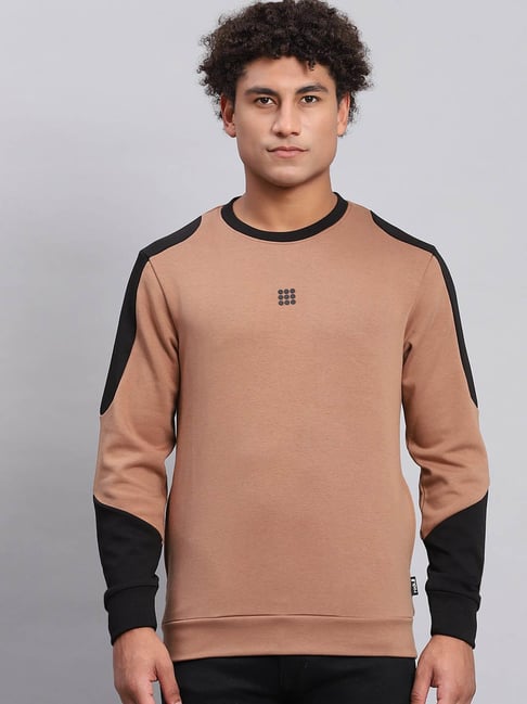 Rock.it Camel Brown Smart Fit Colour Block Sweatshirt-picture-39
