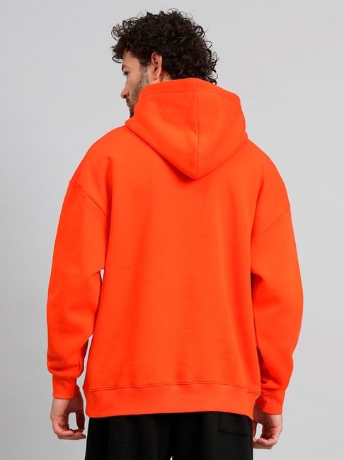 GRIFFEL Orange Loose Fit Logo Print Oversized Hooded Sweatshirt