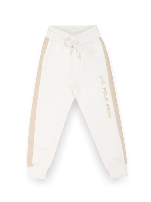 Polo Boys White Color Block Joggers