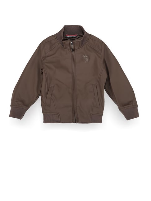 Polo Kids Brown Solid Full Sleeves Bomber Jacket