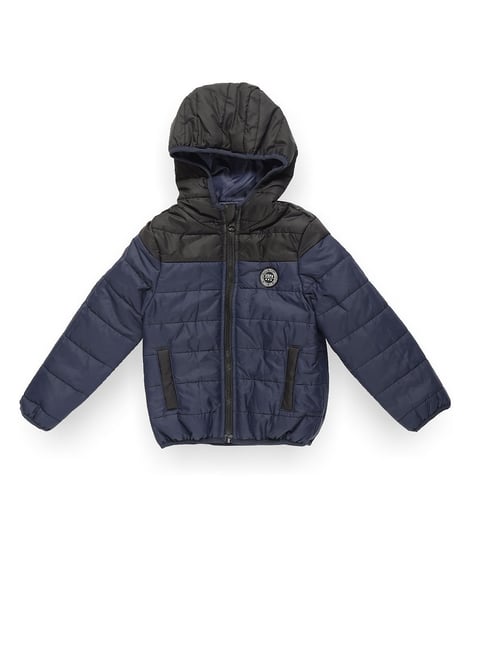 Polo Boys Navy Black Color Block Full Sleeves Puffer Jacket