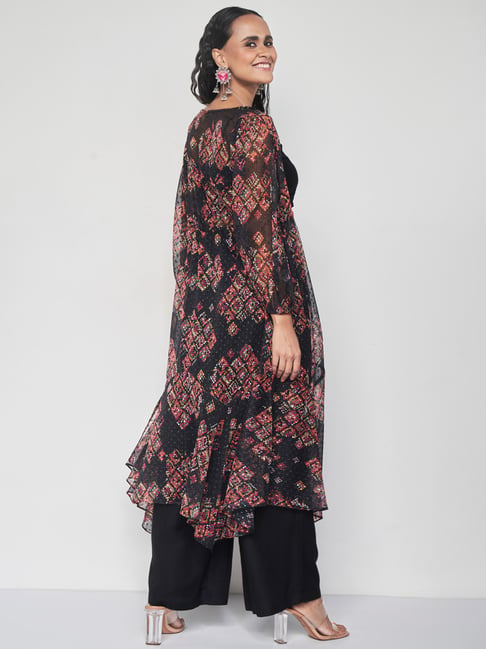 Resham Embroidery Tasseled Crop Top Pallazo set with Stylish Pocket & Pre-draped Dupatta