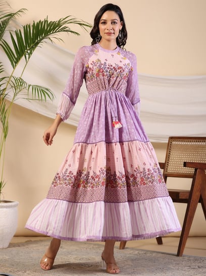 Lace Floral Purple Dress Sambalpuri Dress Dress Material Purple Cotton Dress  Stylish Readymade Family Set In