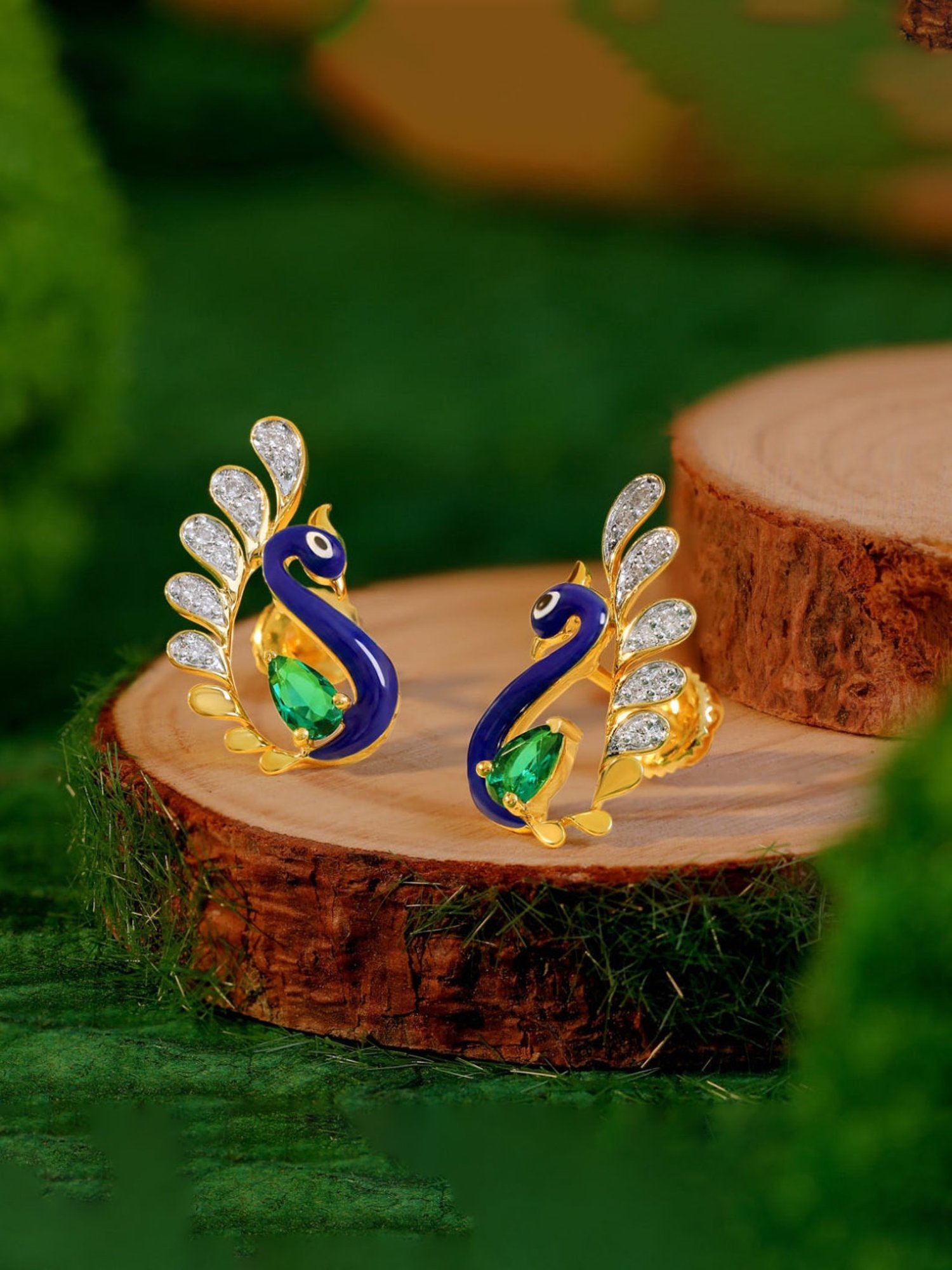 Beautiful Peacock Stud Earrings - South India Jewels