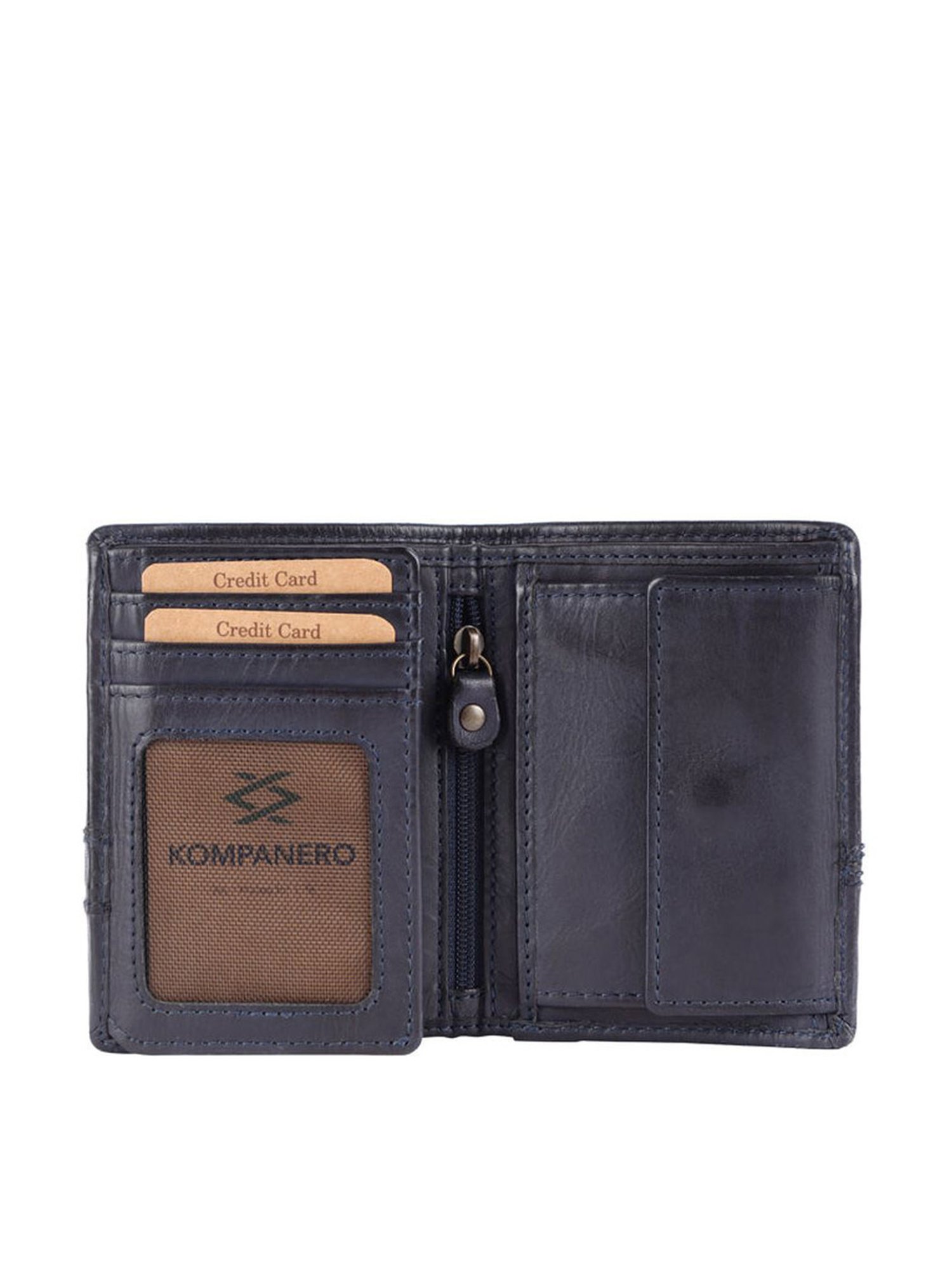 Buy KOMPANERO Brooks Blue Leather Textured Bi-Fold Wallet Online