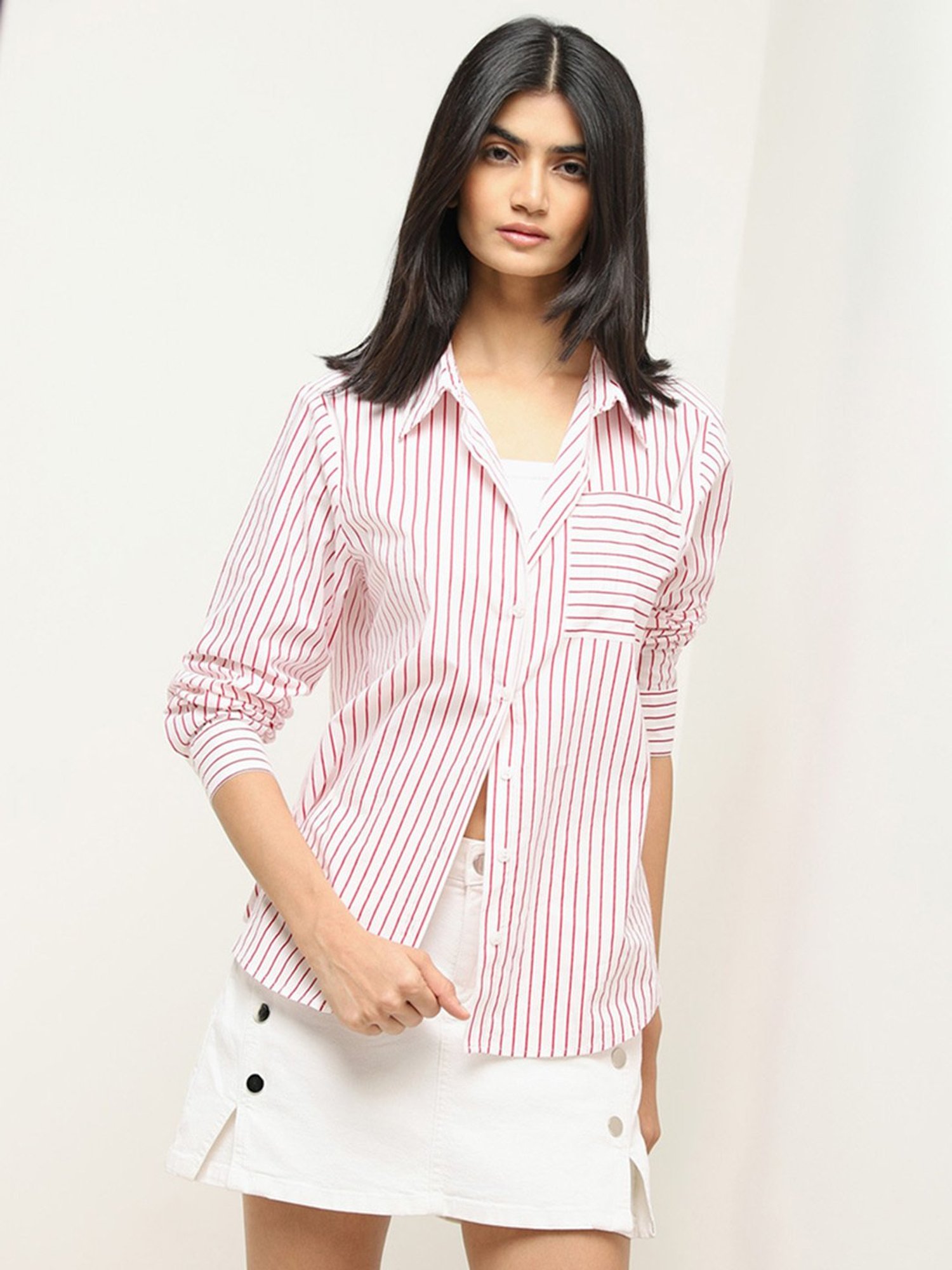 Buy Nuon by Westside Red Striped Shirt for Online @ Tata CLiQ