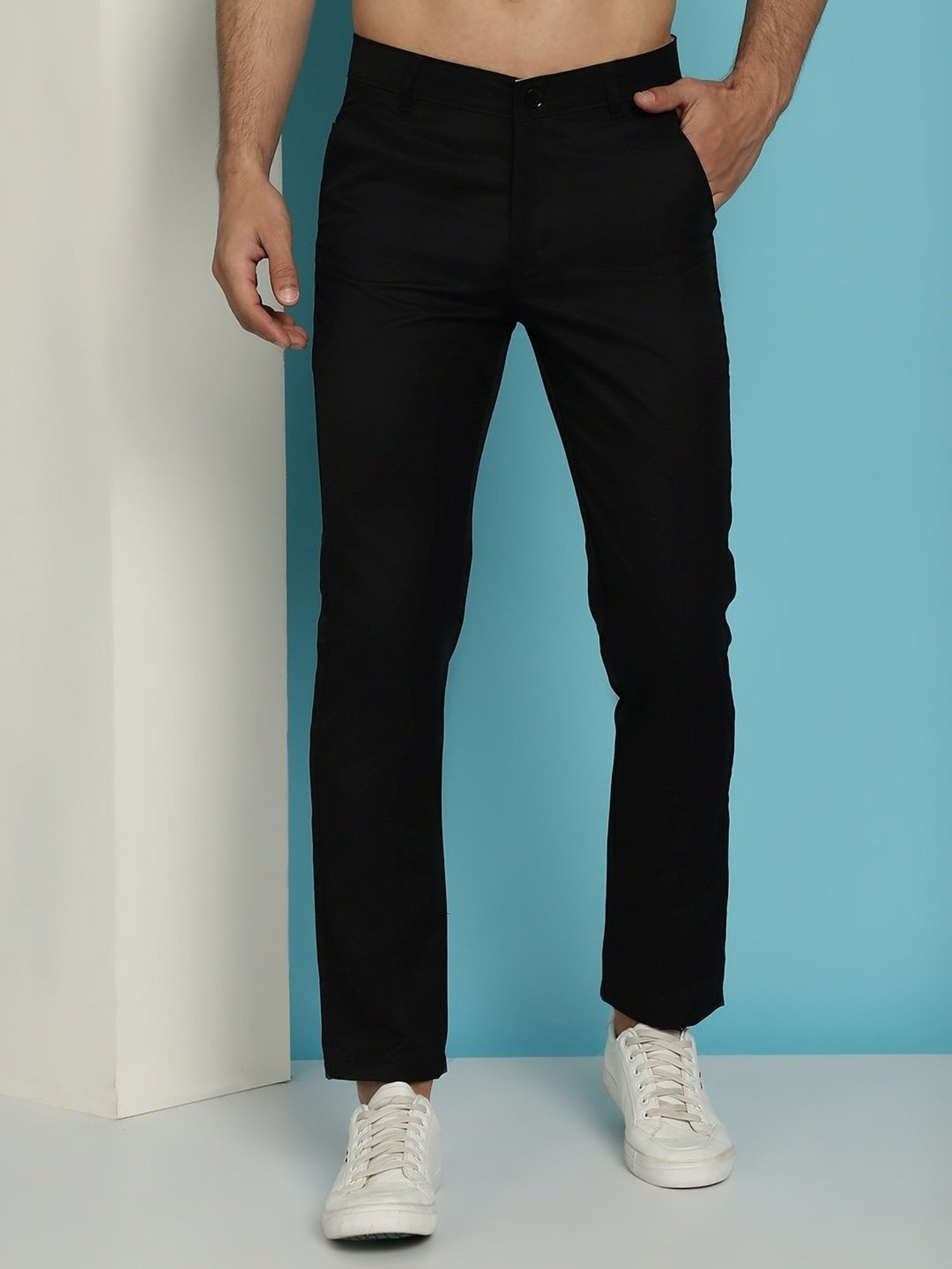 Buy Indian Terrain Men Mid Rise Brooklyn Slim Fit Pure Cotton Trousers -  Trousers for Men 23151014 | Myntra