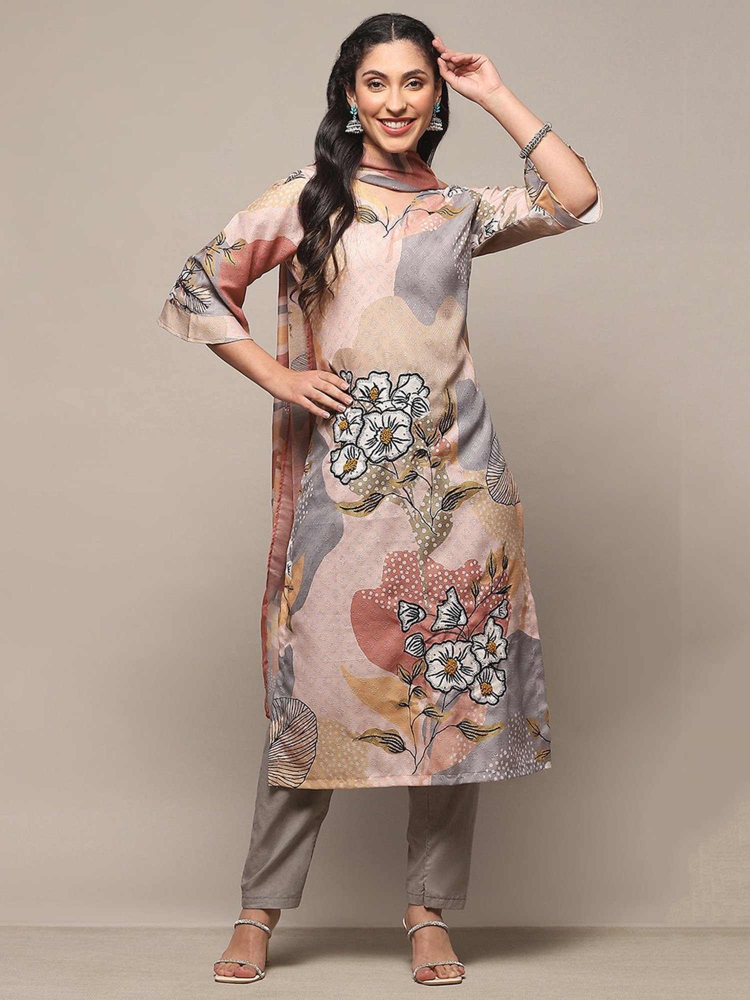 Buy Biba Grey Printed Unstitched Dress Material for Women s Online Tata CLiQ