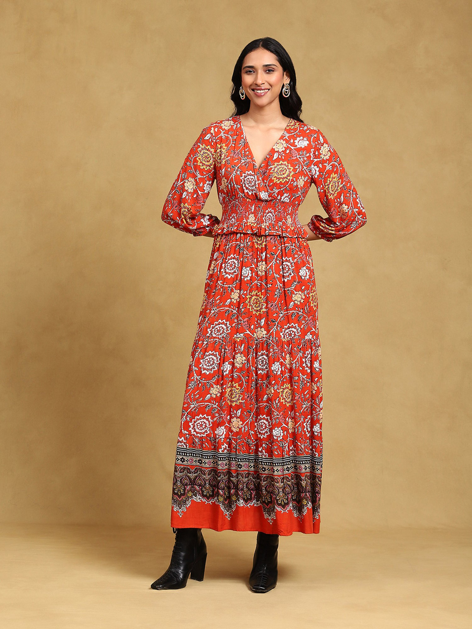 Buy Ecru Floral Print Strappy Maxi Dress Online - Label Ritu Kumar India  Store View