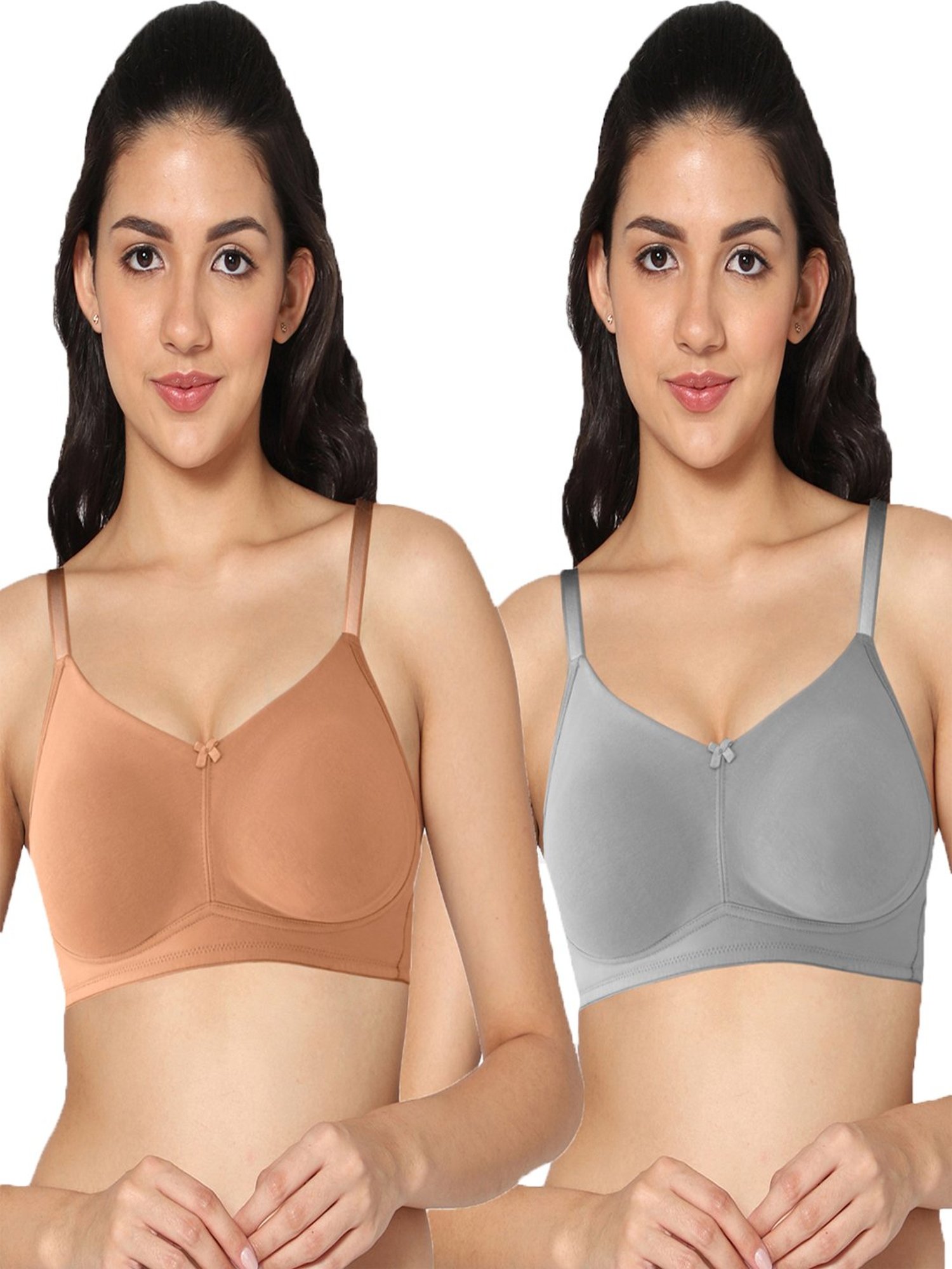 IN CARE Grey & Beige Non-Wired Full Coverage T-Shirt Bra - Pack of 2